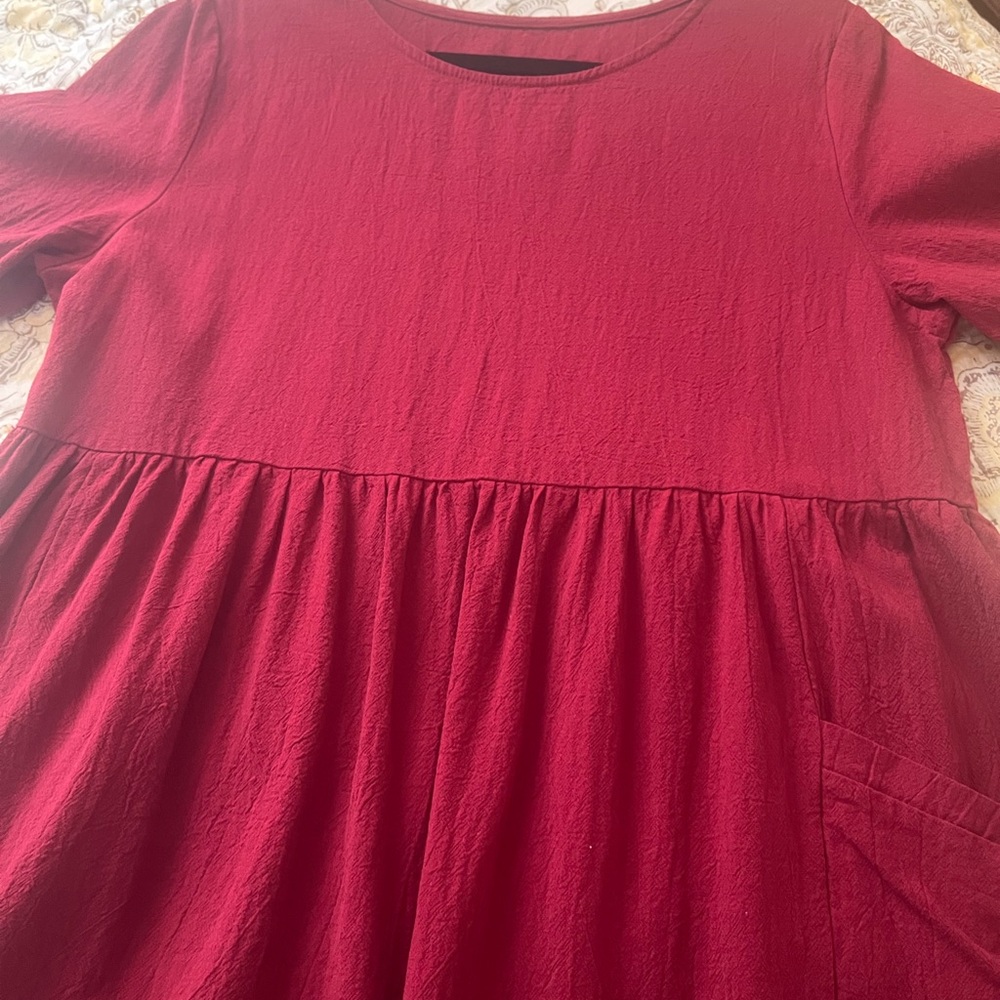 Red empire dress, new, short sleeve, knee length